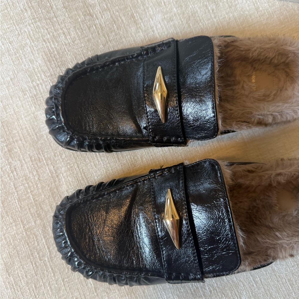 Dolce Vita Jordero Black Patent Plush Mule Loafers - Picture 5 of 6